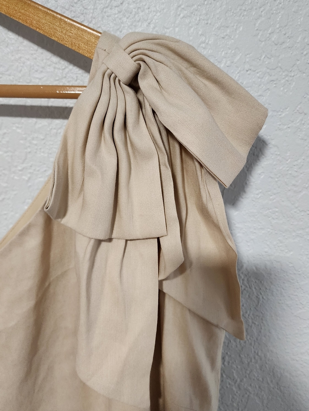 Antonio Melani One Shoulder Midi Dress Beige Linen Blend 10 Medium Summer Dress - Picture 3 of 8